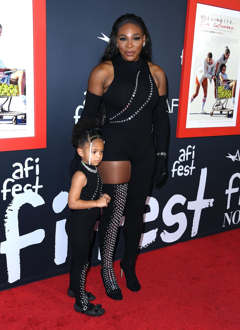 hollywood, california   november 14 olympia ohanian jr, and serena williams arrives at the 2021 afi fest closing night premiere of warner bros "king richard" at tcl chinese theatre on november 14, 2021 in hollywood, california photo by steve granitzwireimage