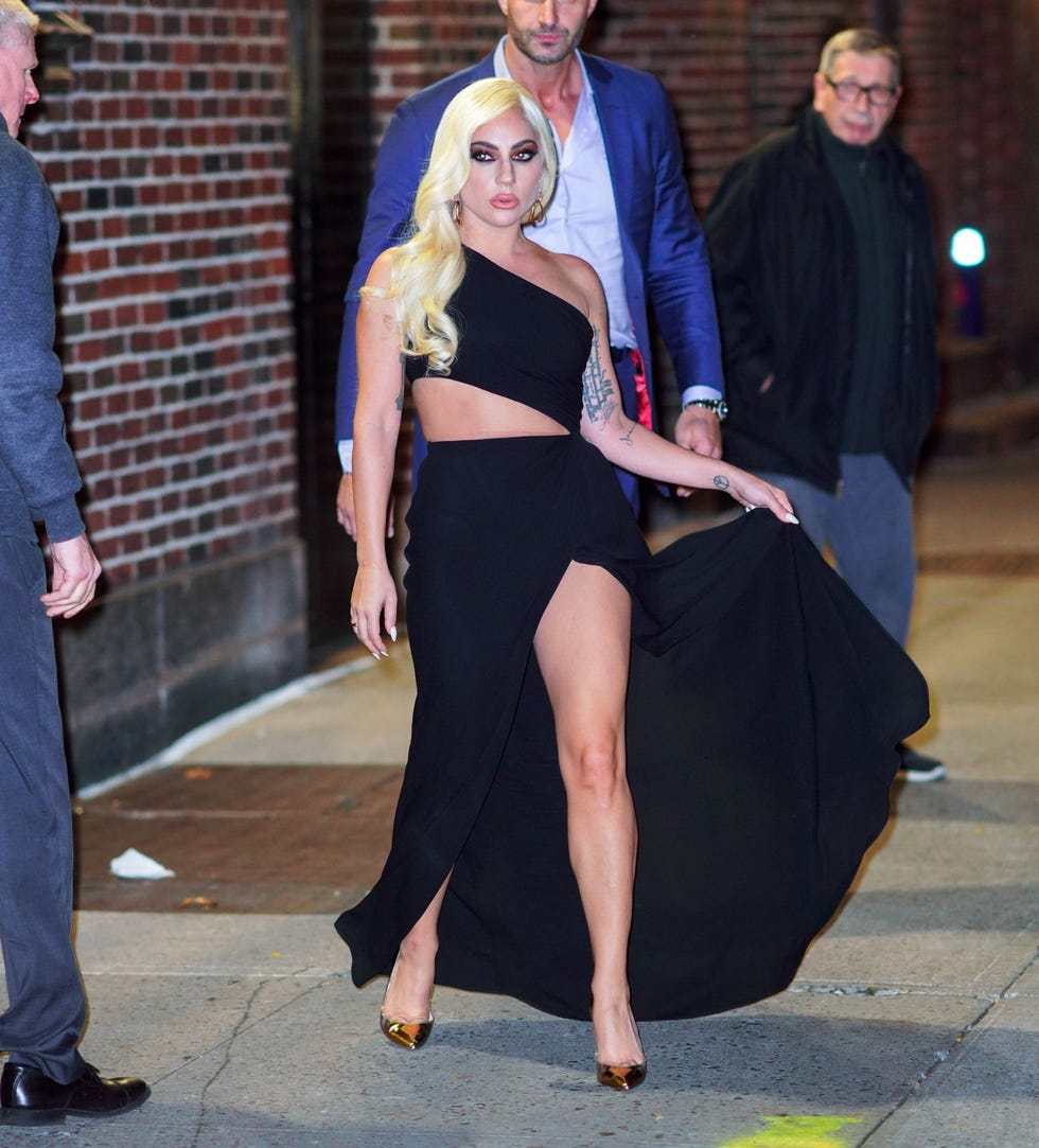 Lady Gaga Wears a Cutout Dress With a Thigh-High Leg Slit and Silver ...