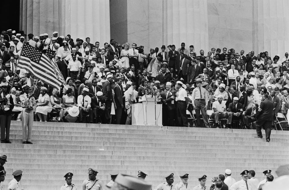 American-born French entertainer and civil rights activist Josephine Baker (1906 - 1975) speaking at the March on Washington for Jobs and Freedom, Washington DC, US, 28th August 1963.