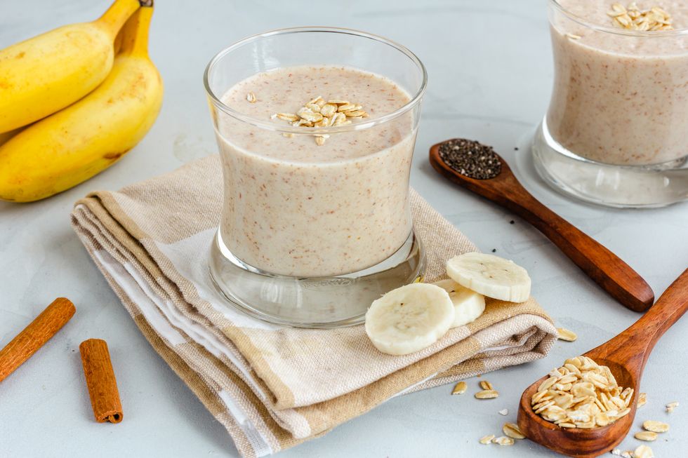 oatmeal smoothie in the glasses, healthy food photography