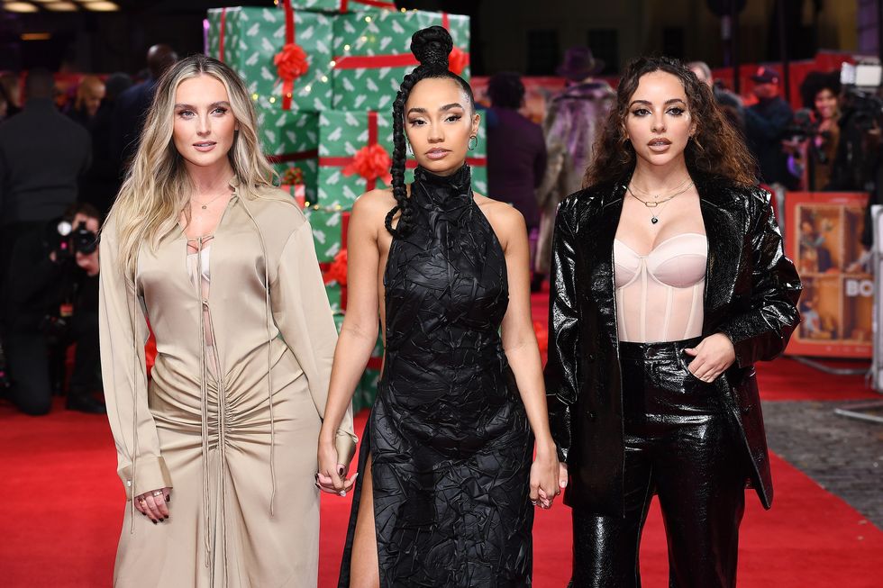 london, england   november 30 l r perrie edwards, leigh anne pinnock and jade thirlwall of little mix attend the boxing day world premiere at the curzon mayfair on november 30, 2021 in london, england photo by jeff spicergetty images for warner bros