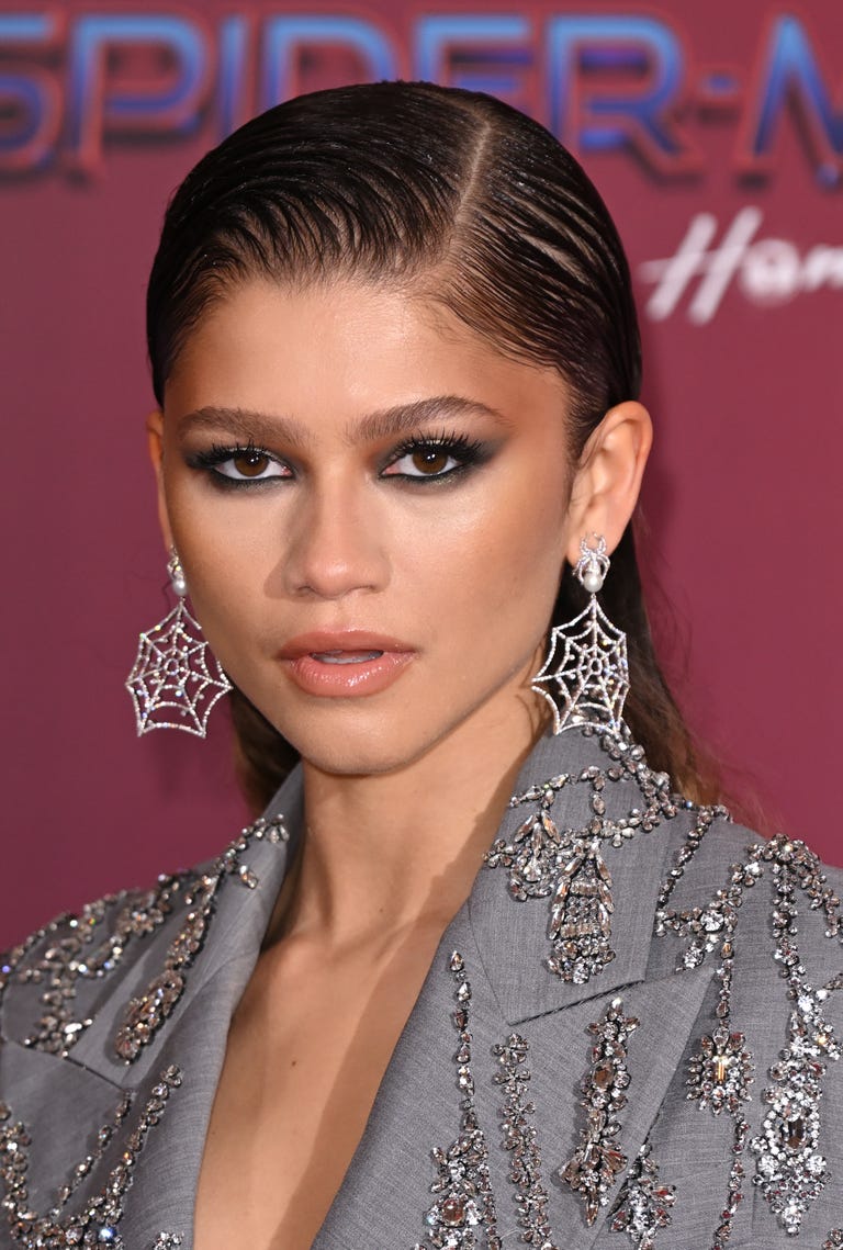 Zendaya Wears Cobweb Earrings & Crystal-Embellished Blazer Dress