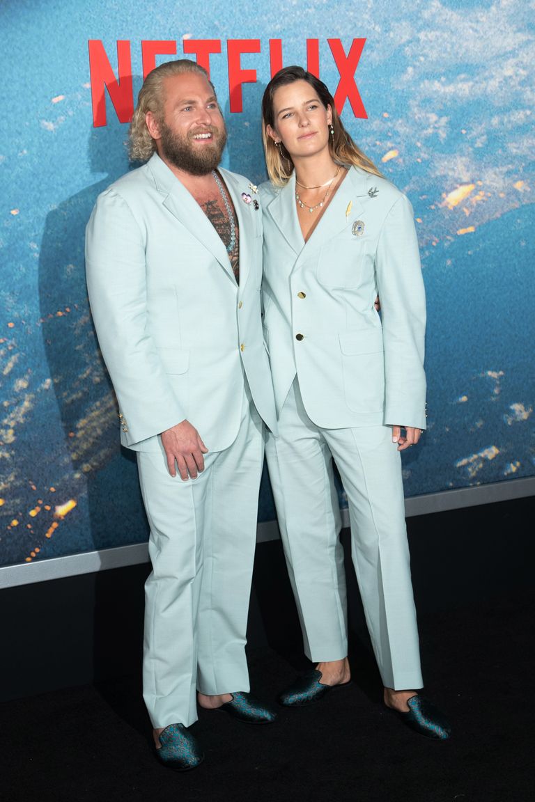 Jonah Hill and Girlfriend Sarah Brady Match in Blue Gucci Suits