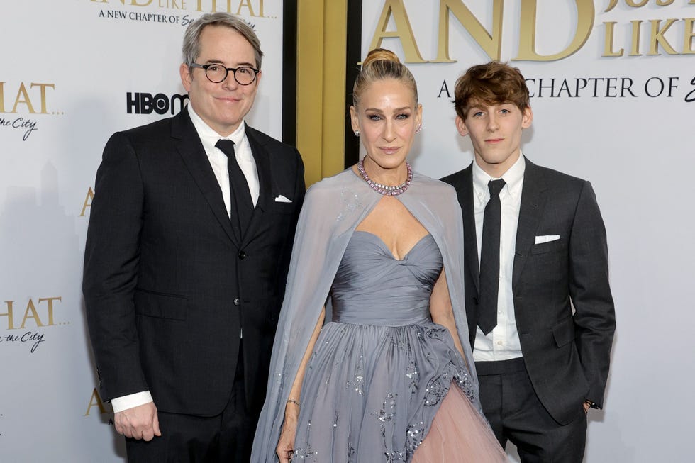 new york, new york   december 08 l r matthew broderick, sarah jessica parker and james wilkie broderick attends hbo maxs and just like that new york premiere at museum of modern art on december 08, 2021 in new york city photo by jamie mccarthywireimage