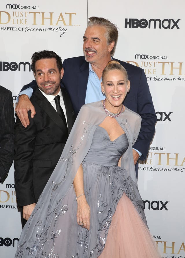 new york, new york   december 08 mario cantone, chris noth and sarah jessica parker attend hbo max hosts and just like that, a new chapter of sex and the city new york premiere at moma on december 08, 2021 in new york city photo by udo salterspatrick mcmullan via getty images
