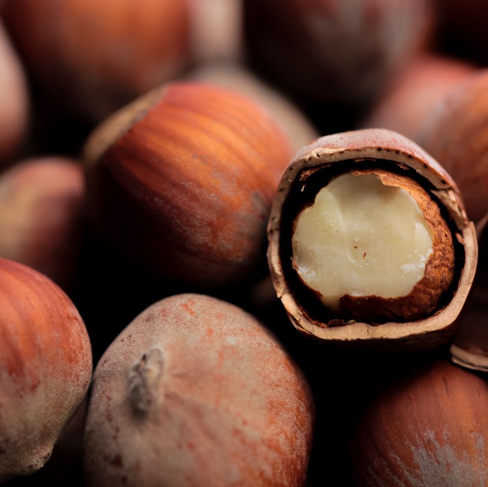 macro shot of hazelnuts,full frame shot of chestnuts
