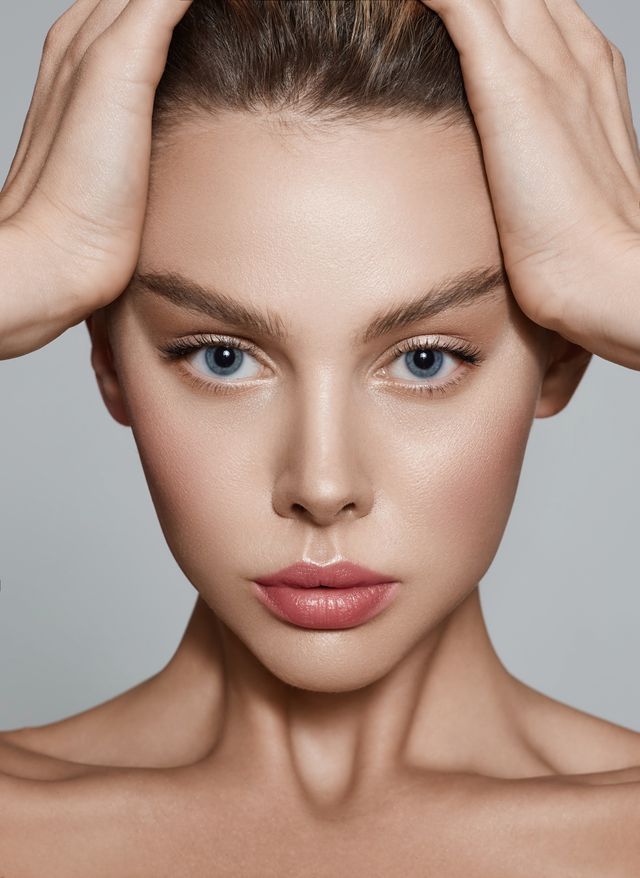 caucasian woman with healthy moisturized facial skin and natural plump lips beauty face concept, high quality