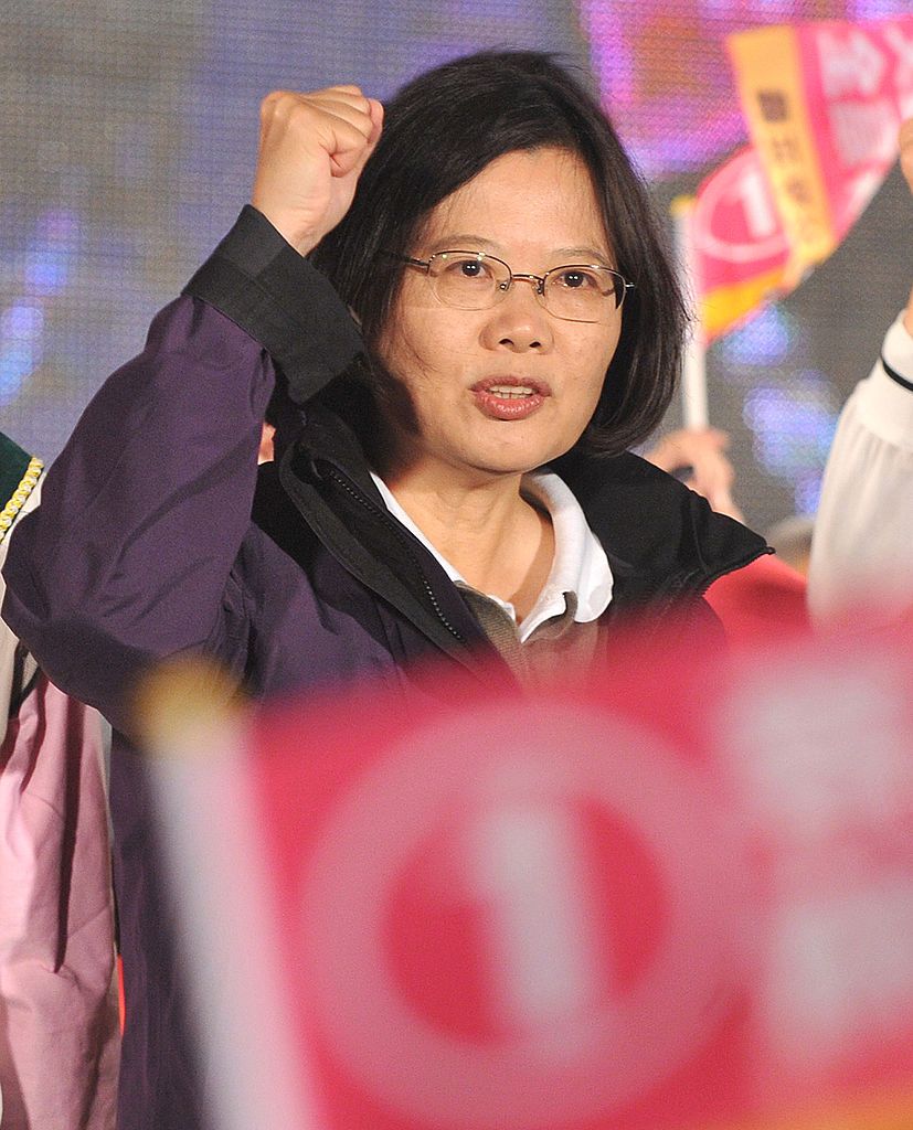 taiwans opposition presidential candidate tsai ing wen gestures while addressing supporters at a campaign rally in the central nantou county on january 9, 2012 tsai is challenging incumbent ma ying jeou on the january 14 vote in her bid to become taiwans first female president afp photopatrick lin photo credit should read patrick linafp via getty images