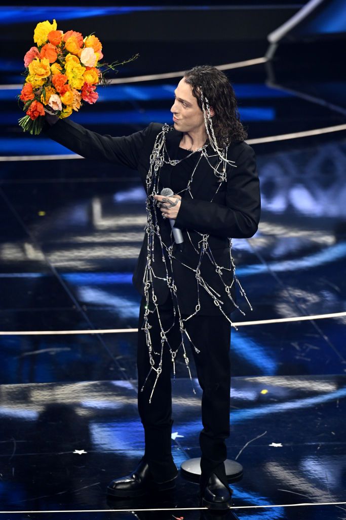 sanremo, italy   february 05 irama attends the 72nd sanremo music festival 2022 at teatro ariston on february 05, 2022 in sanremo, italy photo by daniele venturellidaniele venturelligetty images