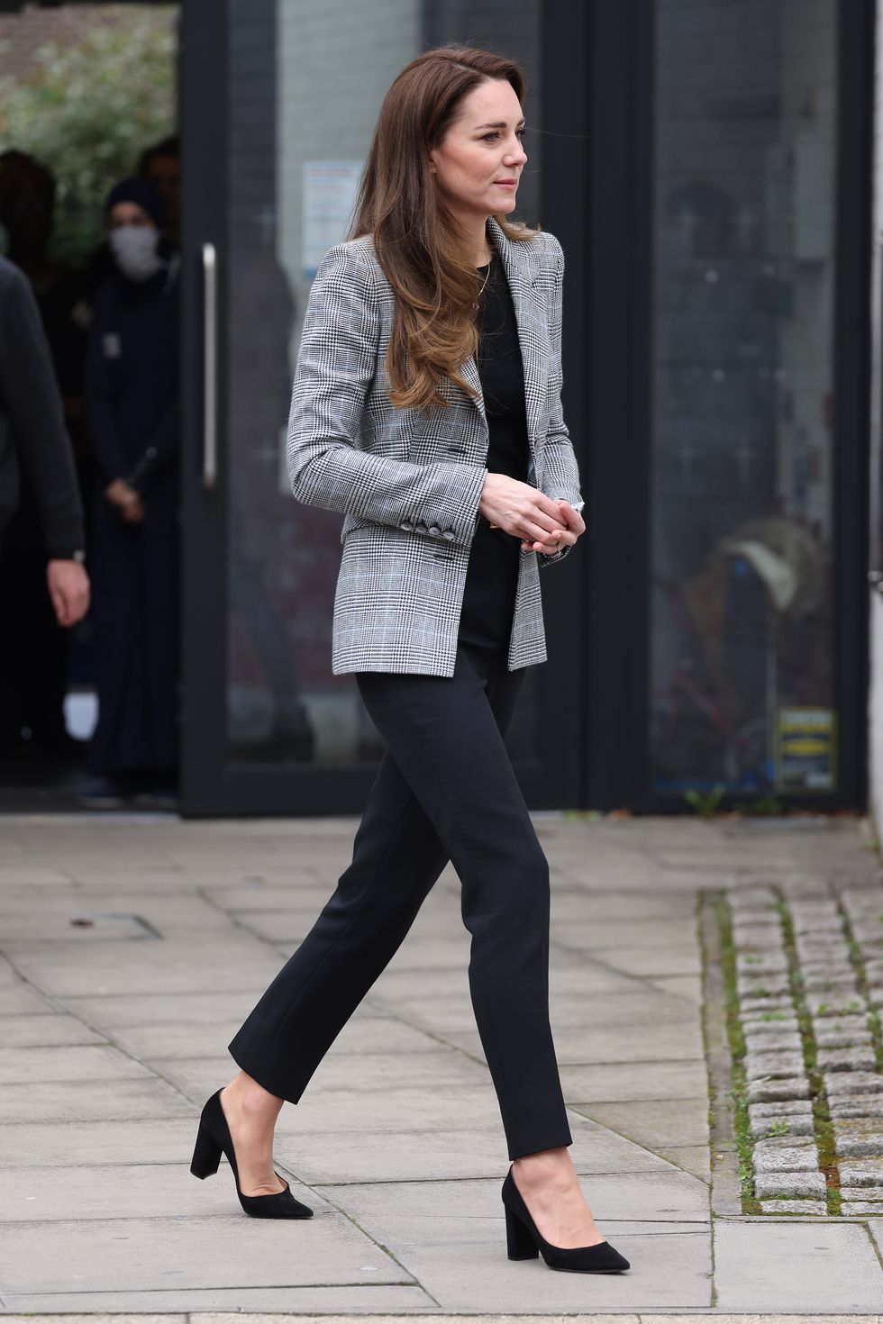 Kate Middleton Paired a Gray Plaid Blazer With an All-Black Look