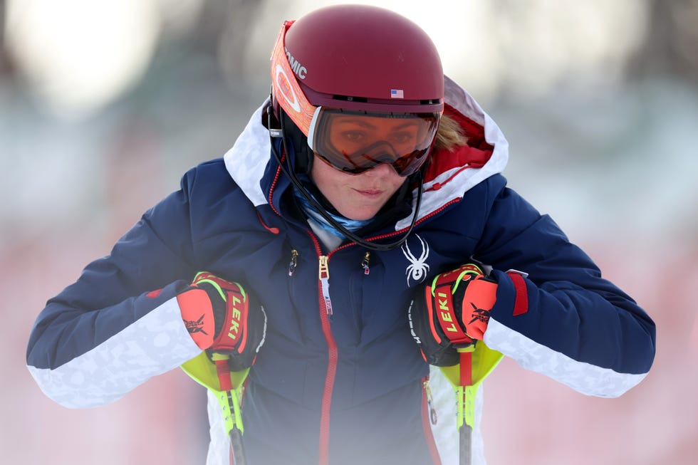yanqing, china   february 09 mikaela shiffrin of team united states looks on prior to the womens slalom run 1 on day five of the beijing 2022 winter olympic games at national alpine ski centre on february 09, 2022 in yanqing, china photo by tom penningtongetty images