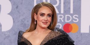 london, england   february 08 editorial use only  adele attends the brit awards 2022 at the o2 arena on february 08, 2022 in london, england photo by samir husseinwireimage