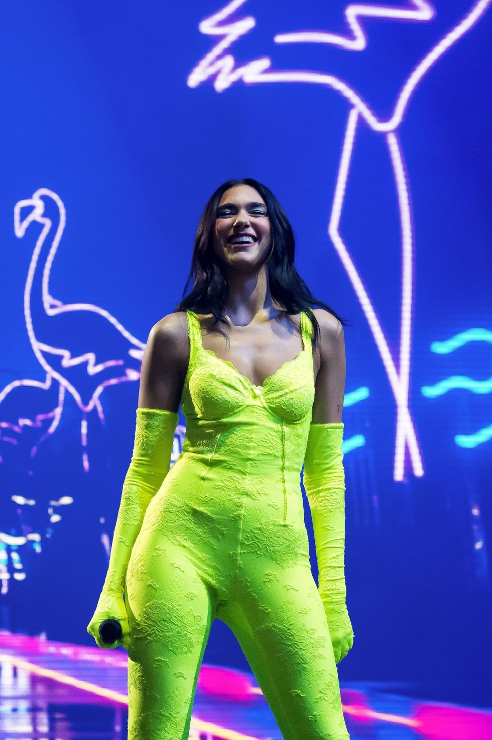 Dua Lipa Wears Neon Bustier Bodysuit On Future Nostalgia Tour