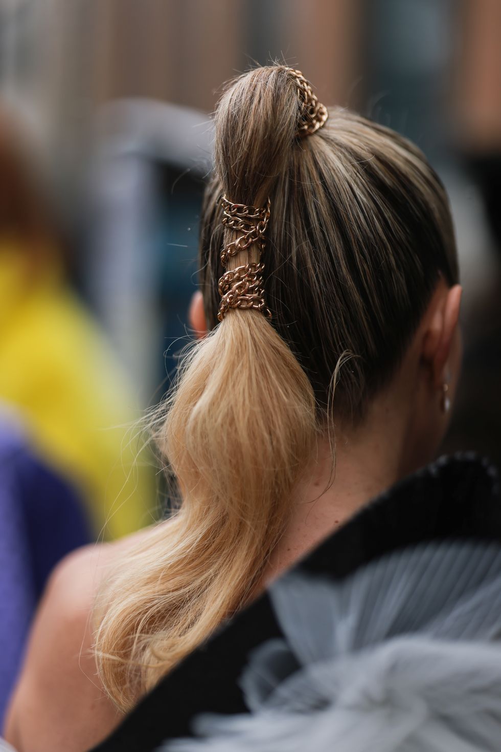 new york, new york   february 13 hair detail, a fashion week guest is seen outside khaite during new yorker fashion week on february 13, 2022 in new york city photo by jeremy moellergetty images