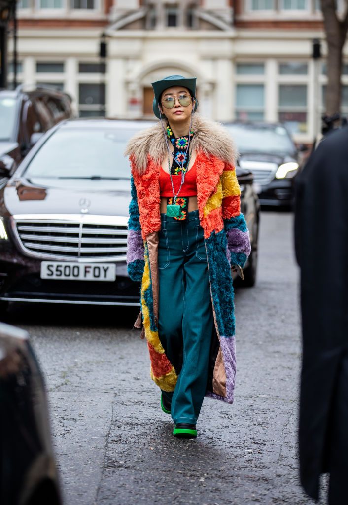 london, england   february 20 a guest is seen wearing blue cowboy hat outside 16arlington during london fashion week february 2022 on february 20, 2022 in london, england photo by christian vieriggetty images