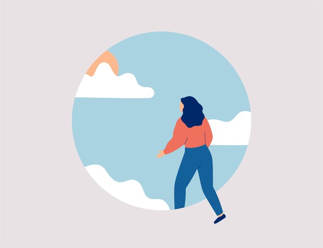 woman starts a new life female doing first step in the future girl wants to get rid of psychological problems concept of mental health improvement vector illustration