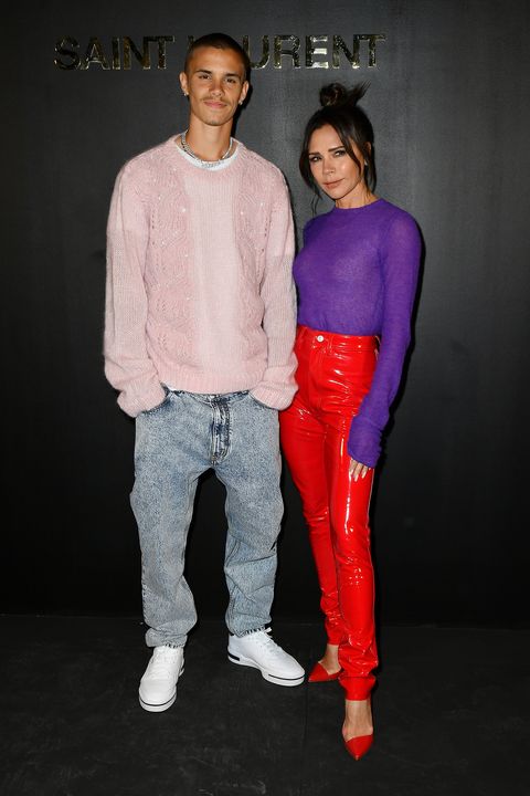 paris, france   march 01 editorial use only   for non editorial use please seek approval from fashion house romeo beckham and victoria beckham attend the saint laurent womenswear fallwinter 20222023 show as part of paris fashion week on march 01, 2022 in paris, france photo by dominique charriauwireimage