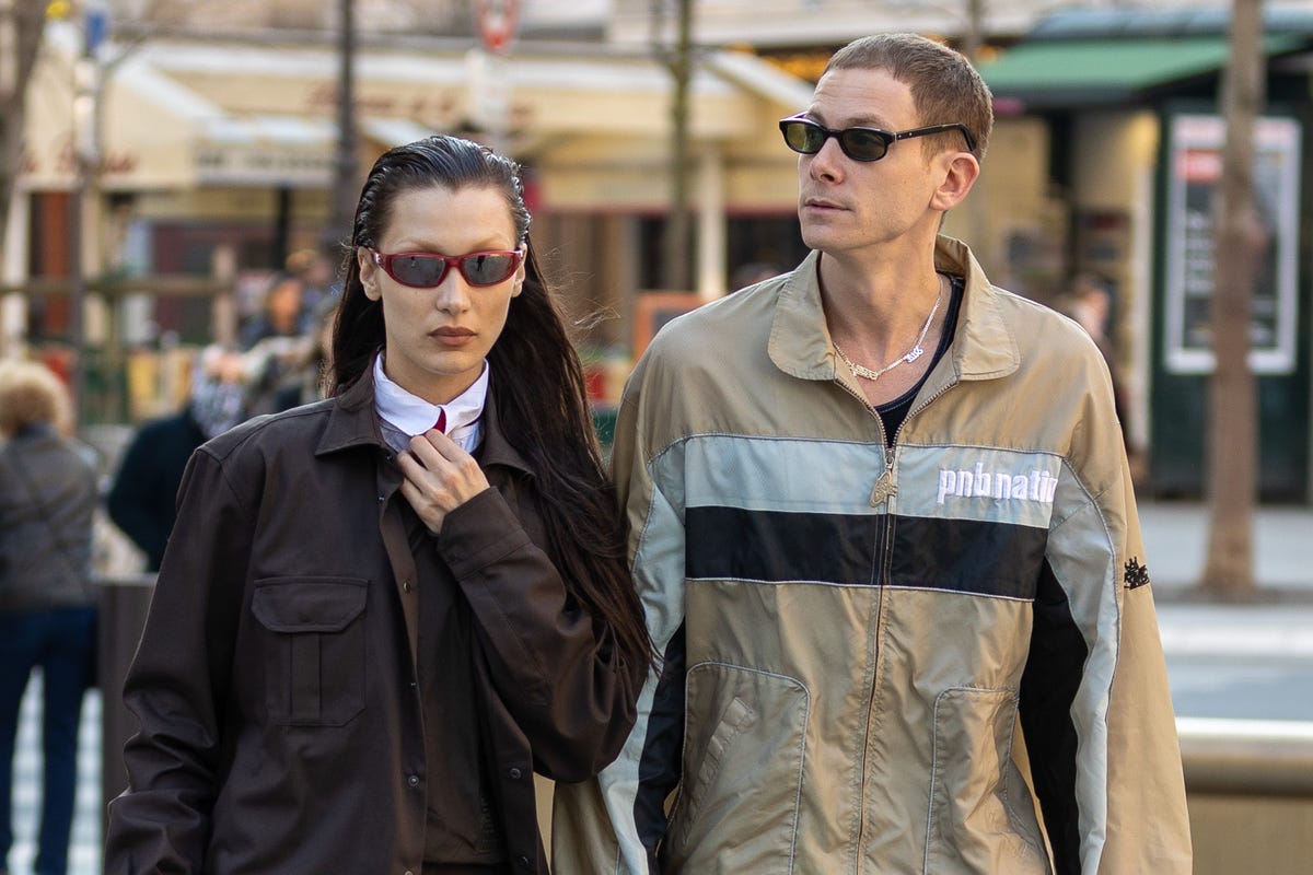 paris, france march 07 model bella hadid and marc kalman are seen on march 07, 2022 in paris, france photo by marc piaseckigc images