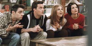 friends    the one with the embryos    episode 12    aired 1151998    pictured l r matt le blanc as joey tribbiani, matthew perry as chandler bing, jennifer aniston as rachel green, courteney cox as monica geller  photo by nbcu photo banknbcuniversal via getty images via getty images