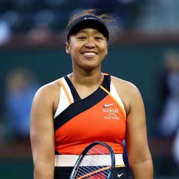 indian wells, california   march 10  naomi osaka of japan shows her emotion after her three set victory against sloane stephens of the united states in their first round match on day 4 of the bnp paribas open at the indian wells tennis garden on march 10, 2022 in indian wells, california photo by clive brunskillgetty images