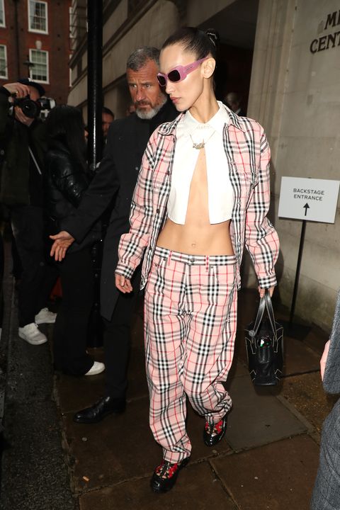 london, england   march 11 bella hadid departing central hall westminster after walking the burberry aw 2023 womenswear collection presentation on march 11, 2022 in london, england photo by neil mockford  ricky vigil mgc images