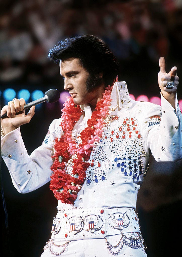 elvis aloha from hawaii aired 4473 pictured elvis presley during a live performance at honolulu international center in honolulu, hawaii on january 14, 1973 for his nbc special photo by gary nullnbcu photo banknbcuniversal via getty images via getty images