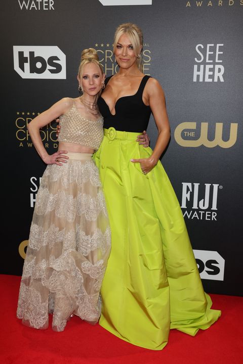 london, england   march 13 juno temple and hannah waddingham arrive at the 27th annual critics choice awards london event at the savoy hotel on march 13, 2022 in london, england photo by neil mockfordfilmmagic