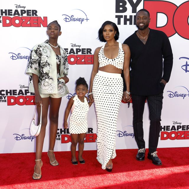 los angeles, california   march 16 l r zaya wade, kaavia james union wade, gabrielle union, and dwyane wade attend the premiere of disney's "cheaper by the dozen" on march 16, 2022 in los angeles, california photo by frazer harrisonwireimage