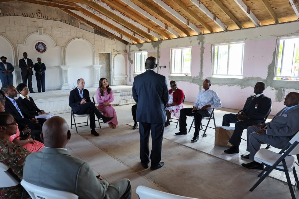 great abaco, bahamas   march 26 prince william, duke of cambridge and catherine, duchess of cambridge during a visit to  daystar evangelical church on march 26, 2022 in great abaco, bahamas abaco was dramatically hit by hurricane dorian, it damaged 75 of homes across the chain of islands and resulted in tragic loss of life during their visit to the church they will hear first hand what it was like to be on the island at the point the hurricane hit, and how people have come together to support each other during an incredibly difficult time the duke and duchess of cambridge are visiting belize, jamaica and the bahamas on behalf of her majesty the queen on the occasion of the platinum jubilee the 8 day tour takes place between saturday 19th march and saturday 26th march and is their first joint official overseas tour since the onset of covid 19 in 2020 photo by chris jacksongetty images