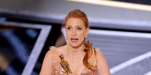 hollywood, california   march 27 jessica chastain accepts the actress in a leading role award for ‘the eyes of tammy faye’ onstage during the 94th annual academy awards at dolby theatre on march 27, 2022 in hollywood, california photo by neilson barnardgetty images