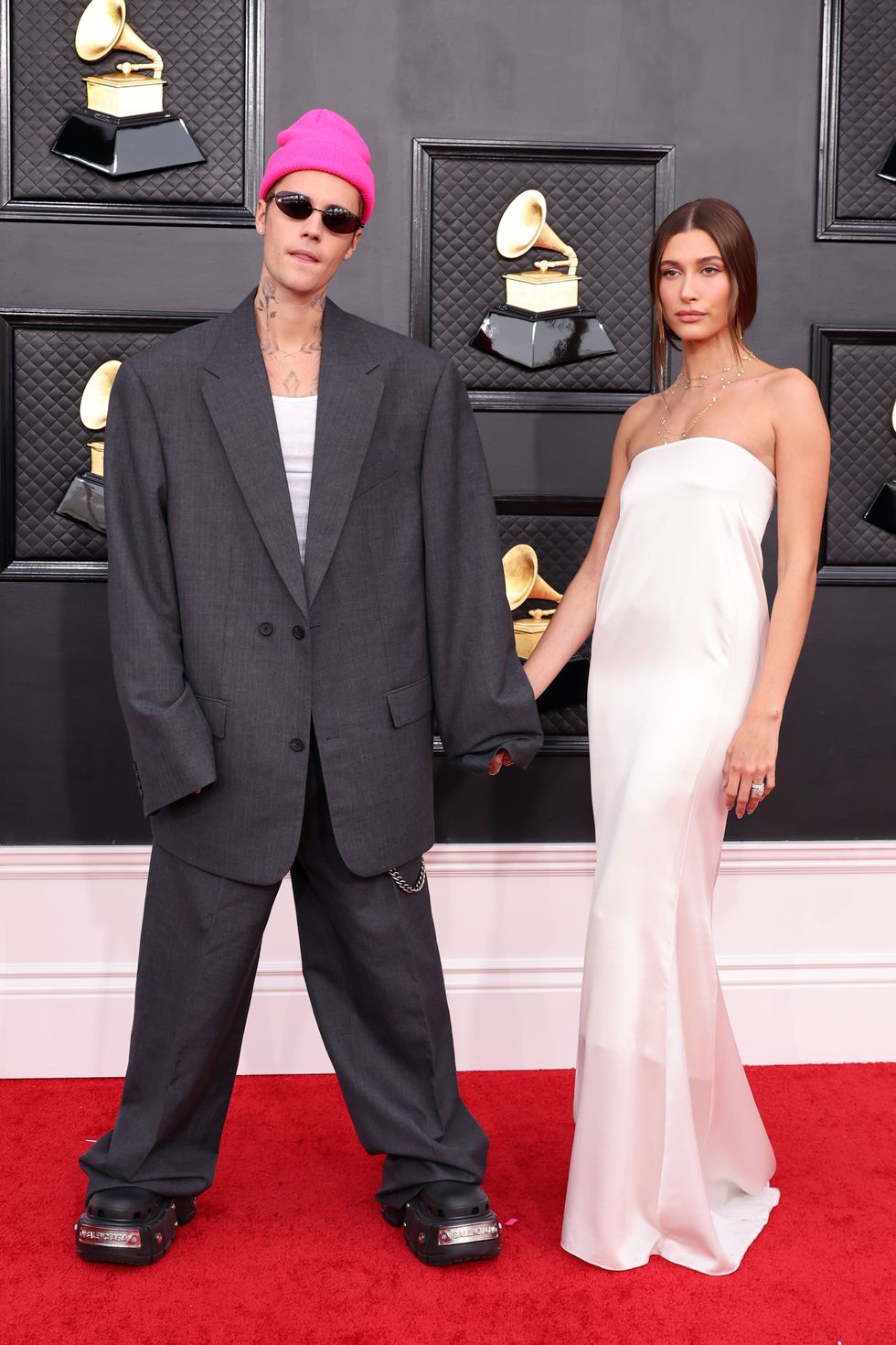 See Hailey Bieber's and Justin Bieber's Grammys RedCarpet Looks