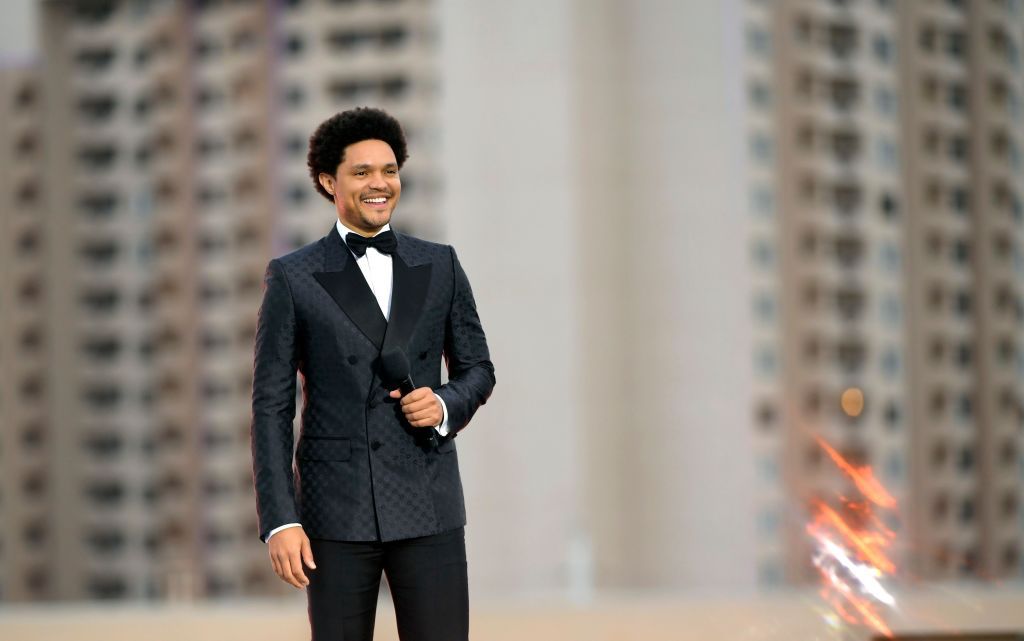 las vegas, nevada in this image released on april 3, 2022, host trevor noah speaks onstage at the 64th annual grammy awards, broadcast on april 03, 2022 in las vegas, nevada photo by david beckergetty images for the recording academy