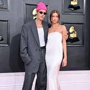 las vegas, nevada   april 03 justin bieber and hailey bieber attend the 64th annual grammy awards at mgm grand garden arena on april 03, 2022 in las vegas, nevada photo by axellebauer griffinfilmmagic
