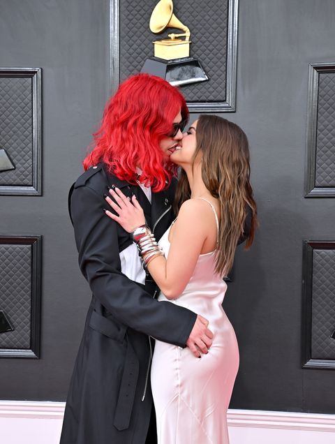 las vegas, nevada   april 03 addison rae and omer fedi attend the 64th annual grammy awards at mgm grand garden arena on april 03, 2022 in las vegas, nevada photo by axellebauer griffinfilmmagic