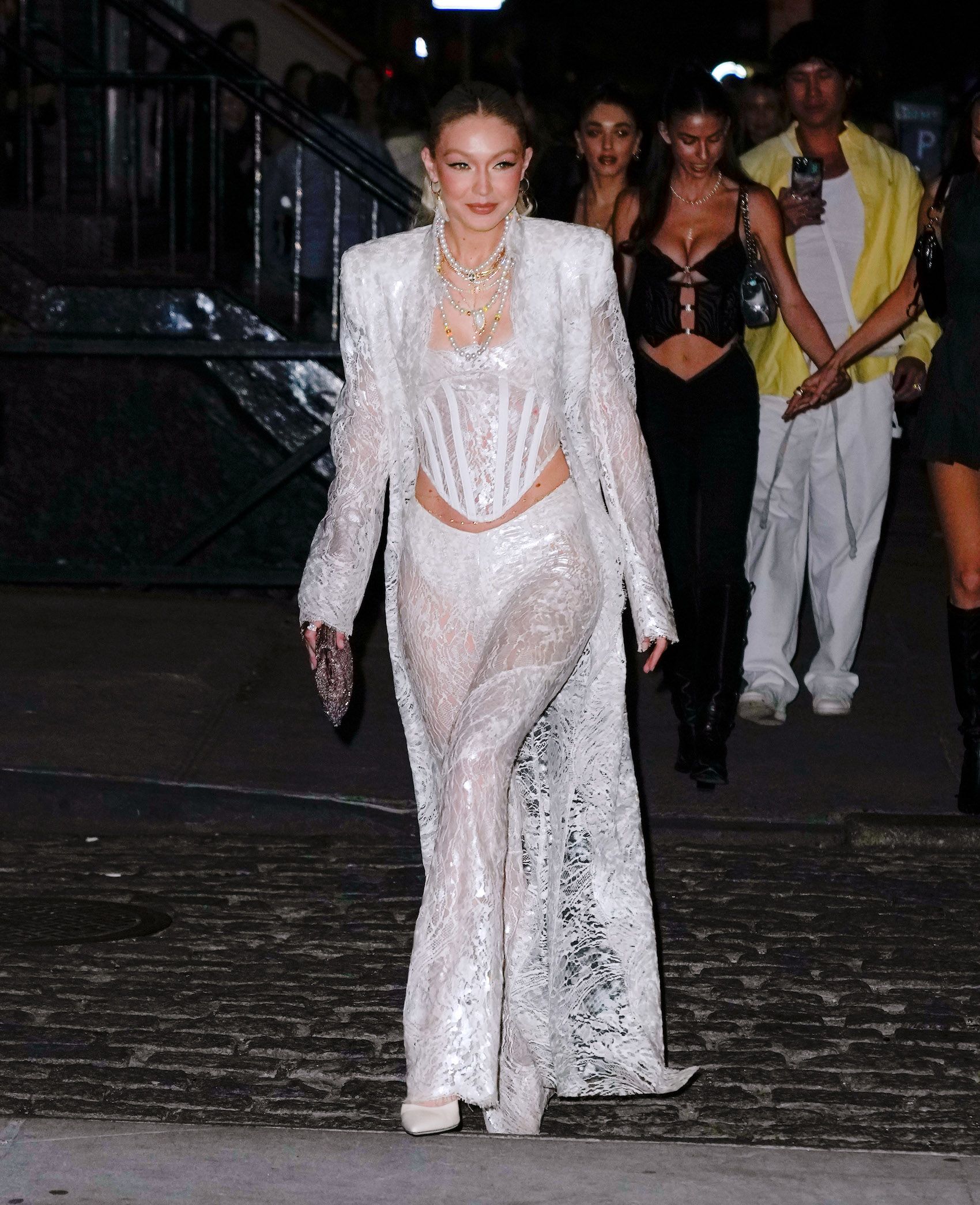Gigi Hadid's Birthday Outfit Involves a Paneled Corset and Sheer Lace Pants