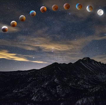 a composition of moon phases during full eclipse over rocky mountains
