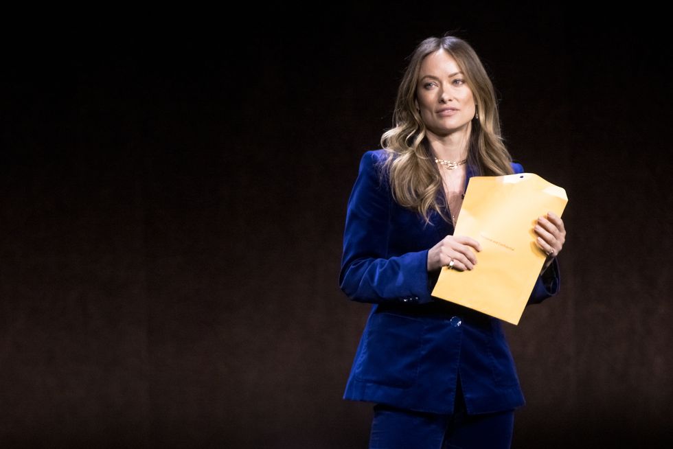 las vegas, nevada april 26 director and actress olivia wilde speaks onstage during the warner bros pictures the big picture presentation during cinemacon 2022 at caesars palace on april 26, 2022 in las vegas, nevada photo by greg dohertygetty images