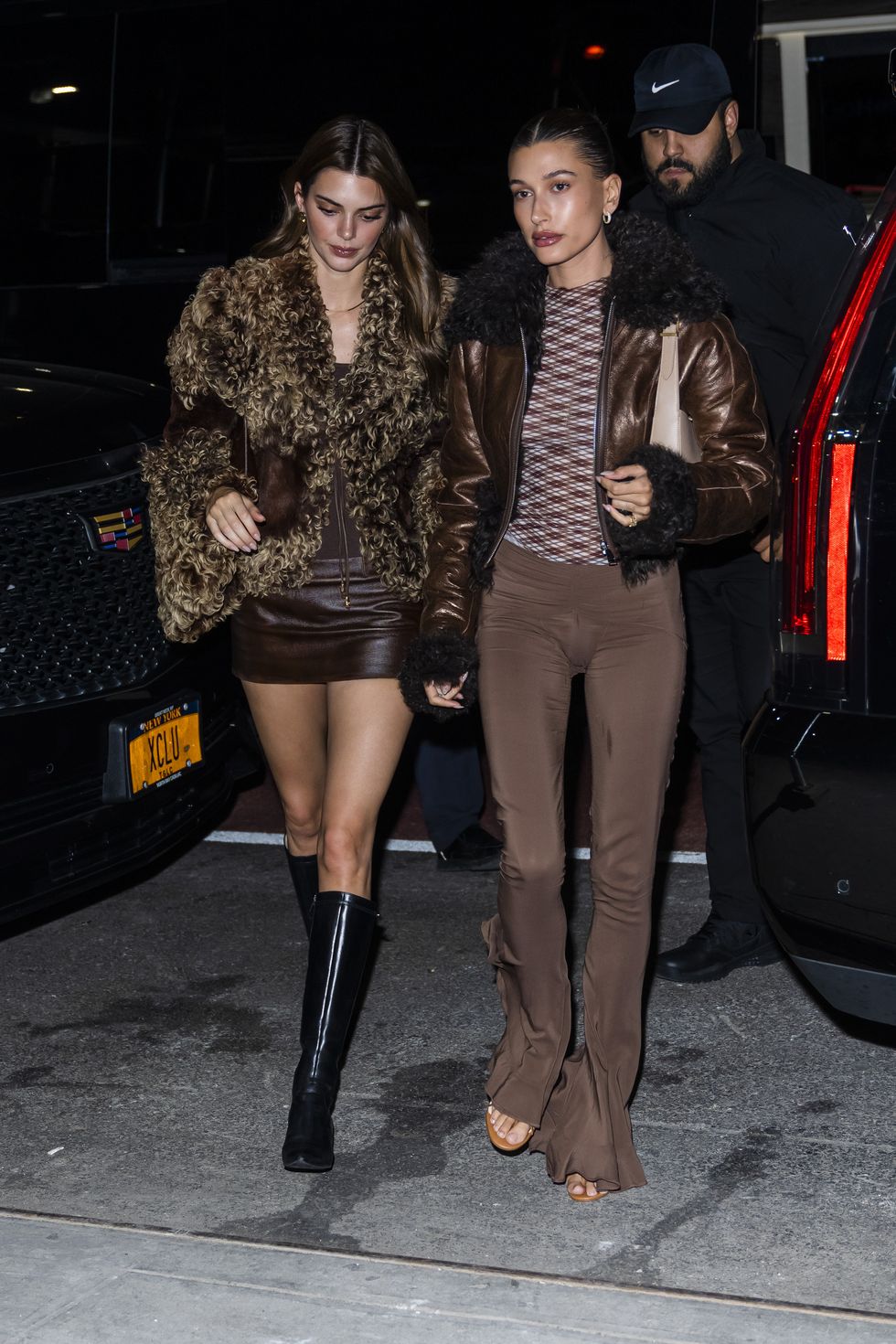Hailey Bieber and Kendall Jenner Match in Brown Faux-Fur Looks