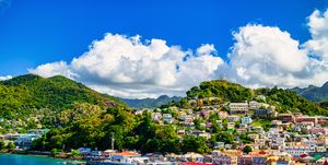 st georges capital of the caribbean island of grenada seen from the sea