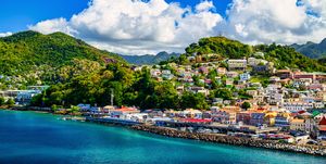 st georges capital of the caribbean island of grenada seen from the sea