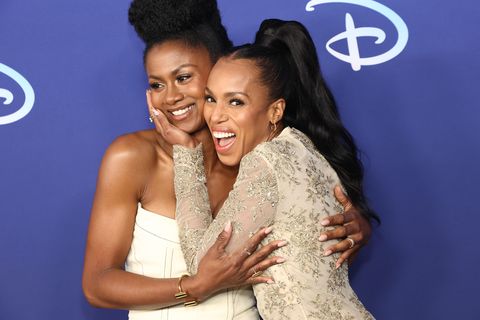 new york, new york   may 17 emayatzy corinealdi and  kerry washington attend the 2022 abc disney upfront at basketball city   pier 36   south street on may 17, 2022 in new york city photo by arturo holmeswireimage
