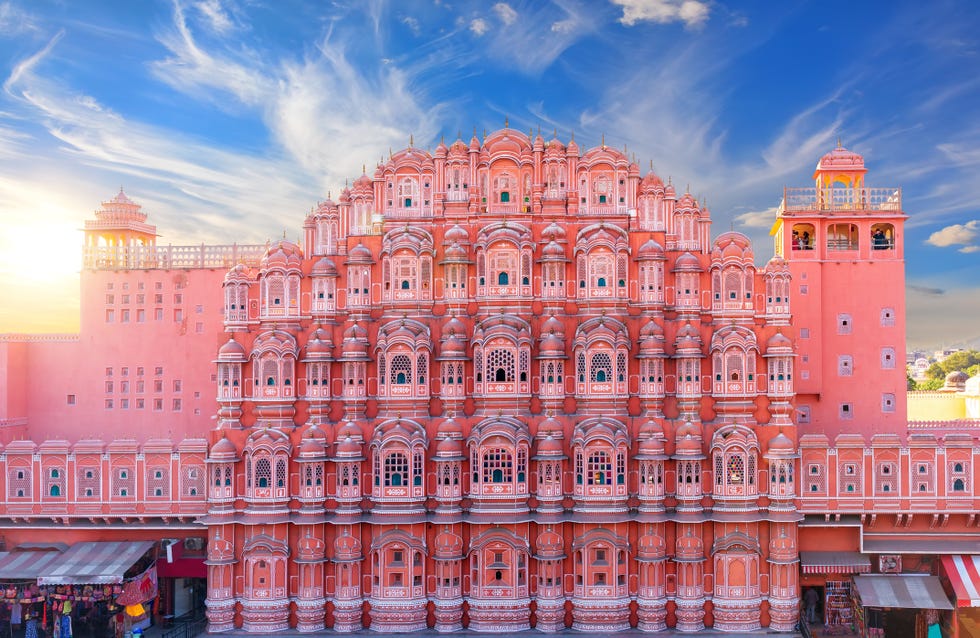 pink palace hawa mahal, jaipur, india, beautiful sunset view.