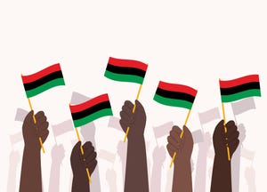 group of hands waving pan african flag afro american flag