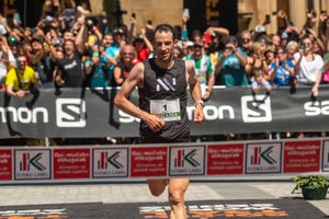 zegama, spain may 29 winner kilian jornet crosses the finish lineduring the 21st zegama aizkorri mendi maratoia on may 29, 2022 in zegama, spain photo by gari garaialdegetty images