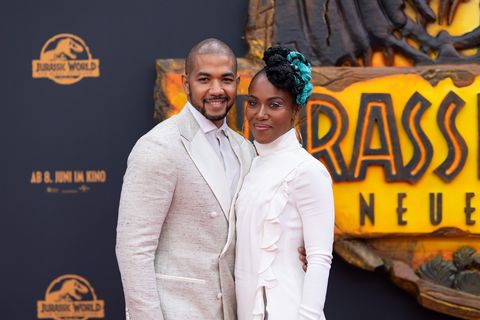 alano miller and dewanda wise attend the jurassic world dominion photocall at medienpark on may 30 2022 in germany