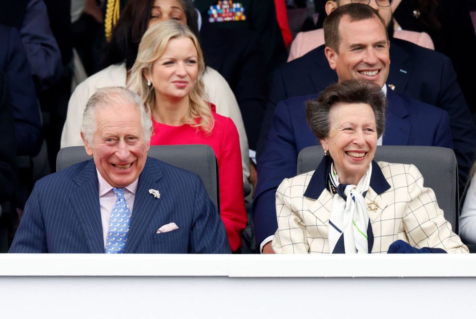 london, united kingdom june 05 embargoed for publication in uk newspapers until 24 hours after create date and time 1st row prince charles, prince of wales, princess anne, princess royal, 2nd row lindsay wallace and peter phillips attend the platinum pageant on the mall on june 5, 2022 in london, england the platinum jubilee of elizabeth ii is being celebrated from june 2 to june 5, 2022, in the uk and commonwealth to mark the 70th anniversary of the accession of queen elizabeth ii on 6 february 1952 photo by max mumbyindigogetty images