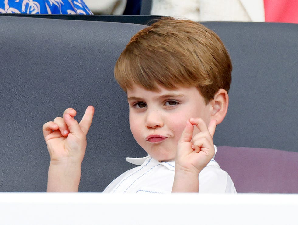 london, united kingdom june 05: (embargoed for publication in uk newspapers until 24 hours after create date and time) prince louis of cambridge attends the platinum pageant on the mall on june 5, 2022 in london, england. the platinum jubilee of elizabeth ii is being celebrated from june 2 to june 5, 2022, in the uk and commonwealth to mark the 70th anniversary of the accession of queen elizabeth ii on 6 february 1952. (photo by max mumby/indigo/getty images)