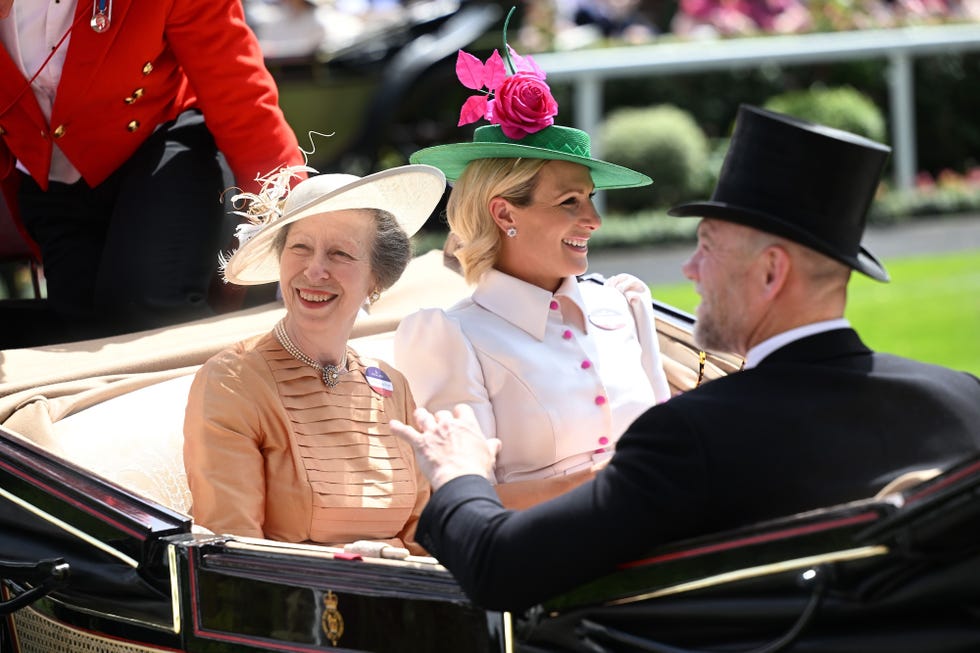 ascot, england june 16: princess anne, princess royal, zara phillips and mike tindall attend royal ascot 2022 at ascot racecourse on june 16, 2022 in ascot, england. (photo by samir hussein/wireimage)