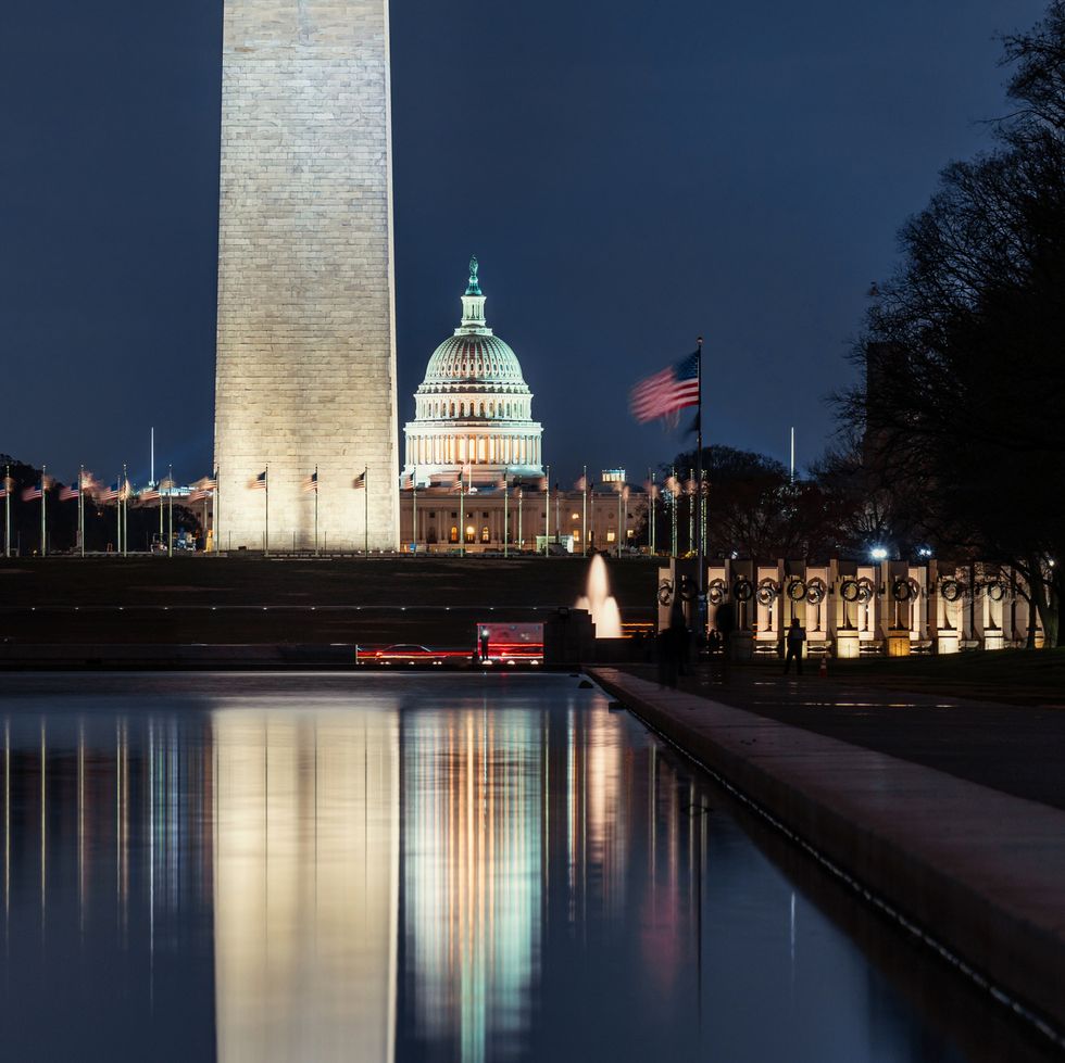 the us capitol building with washington monument with us flag in washington, dc united states of america or usa,