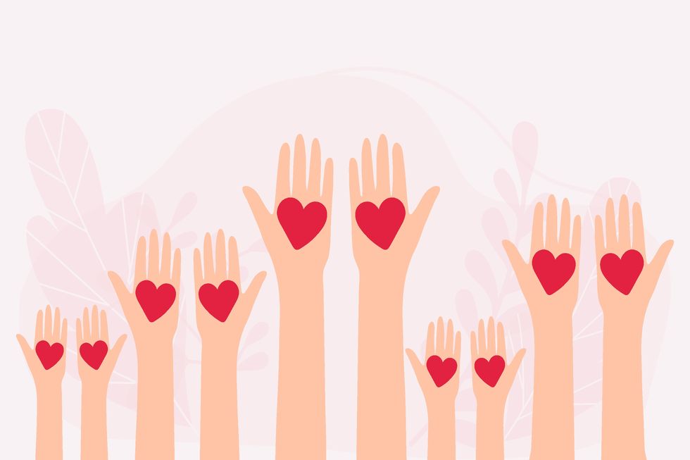 many hands with hearts charity and donation concept concept non profit organizations and humanitarian aid visualization